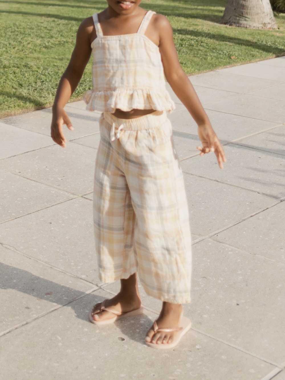 Rylee + Cru Yellow Plaid Ruffle Crop Top and Pants Set